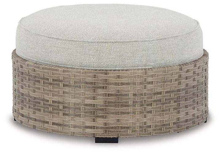 P458-814 Brown/Beige Contemporary Calworth Outdoor Ottoman with Cushion By Ashley - sofafair.com