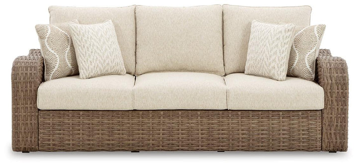 P507-838 Brown/Beige Casual Sandy Bloom Outdoor Sofa with Cushion By Ashley - sofafair.com