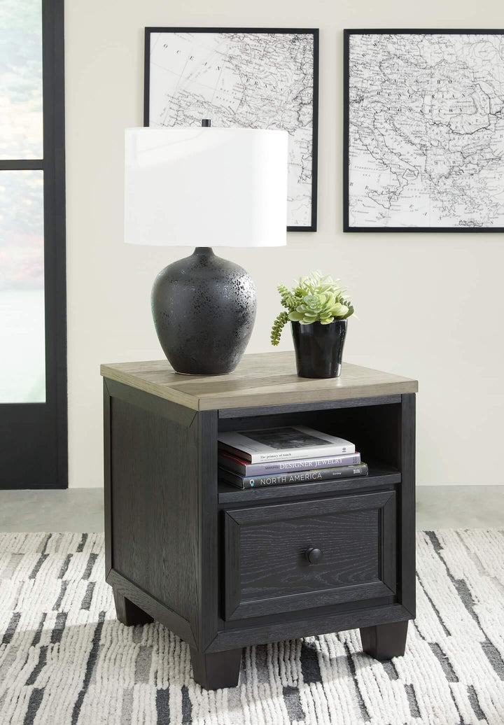 Foyland End Table T979-3 Black/Gray Contemporary Motion Occasionals By Ashley - sofafair.com