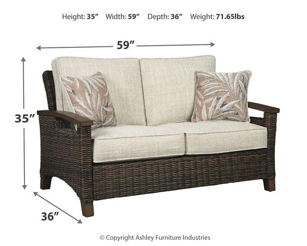 Paradise Trail Loveseat with Cushion P750-835 Brown/Beige Contemporary Outdoor Loveseat By Ashley - sofafair.com