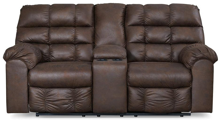 Derwin Reclining Loveseat with Console 2840194 Brown/Beige Contemporary Motion Upholstery By Ashley - sofafair.com