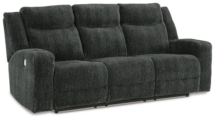 Martinglenn Power Reclining Sofa with Drop Down Table 4650499 Black/Gray Contemporary Motion Upholstery By Ashley - sofafair.com