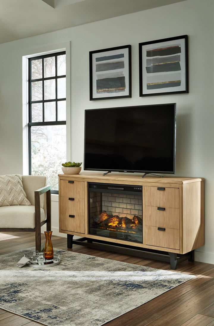 W761W1 Black/Gray Contemporary Freslowe TV Stand with Electric Fireplace By AFI - sofafair.com