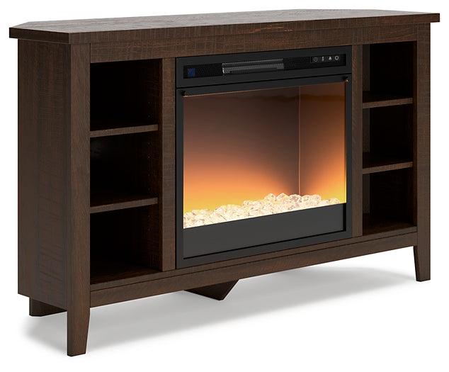 W283W5 Brown/Beige Casual Camiburg Corner TV Stand with Electric Fireplace