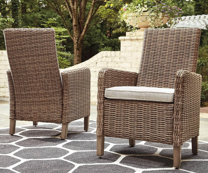 Beachcroft Arm Chair with Cushion (Set of 2) P791-601A Brown/Beige Casual Outdoor Dining Chair By Ashley - sofafair.com