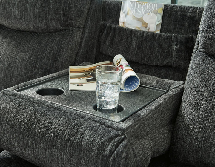 Martinglenn Power Reclining Sofa with Drop Down Table 4650499 Black/Gray Contemporary Motion Upholstery By Ashley - sofafair.com