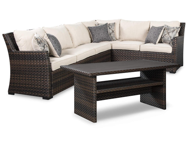 Easy Isle 3-Piece Outdoor Sofa Sectional with Table P455P1 Black/Gray Contemporary Outdoor Package By Ashley - sofafair.com