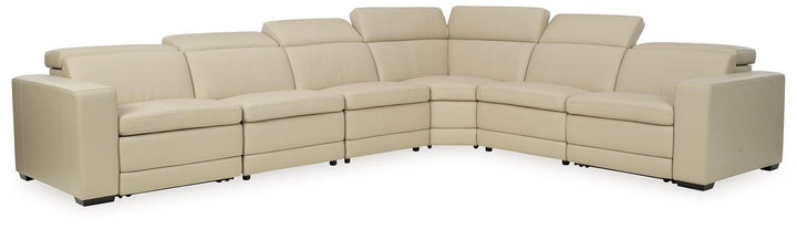 Texline 7-Piece Power Reclining Sectional U59604S5 Brown/Beige Contemporary Motion Sectionals By Ashley - sofafair.com