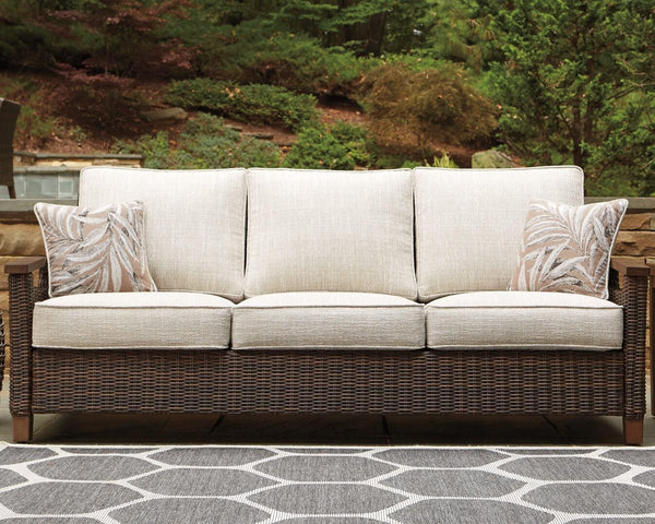 Paradise Trail Sofa with Cushion P750-838 Brown/Beige Contemporary Outdoor Sofa By Ashley - sofafair.com