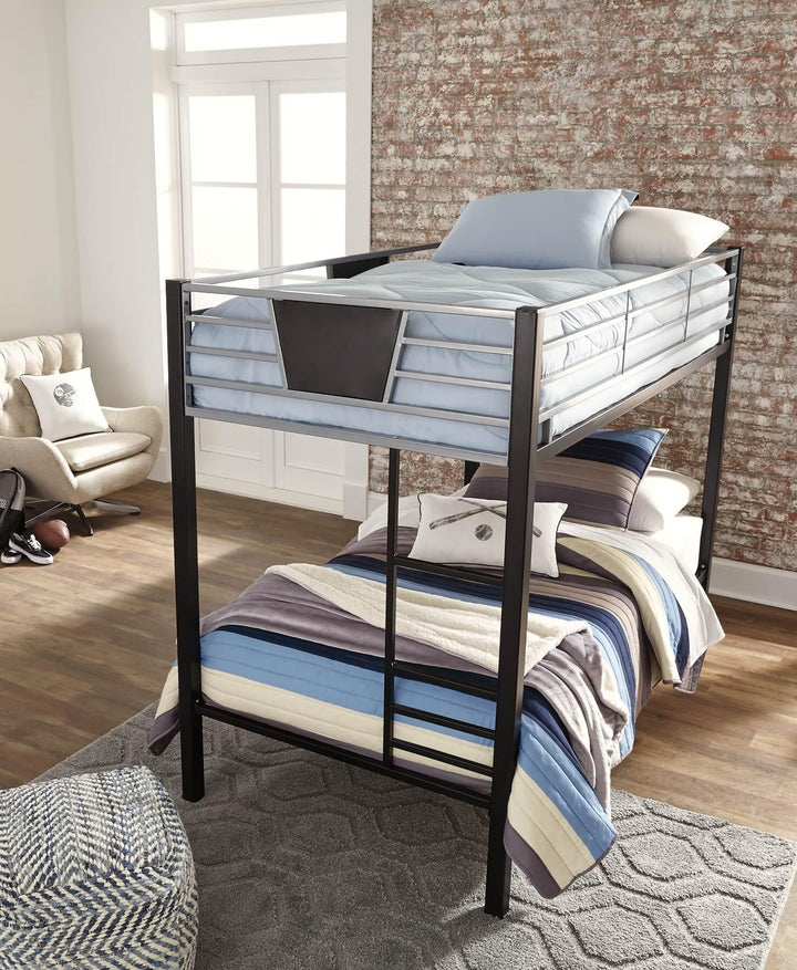 Dinsmore Twin over Twin Bunk Bed with Ladder B106-59 Black/Gray Contemporary Youth Beds By Ashley - sofafair.com