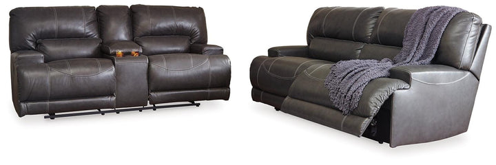 McCaskill Reclining Sofa and Loveseat U60900U5 Black/Gray Contemporary Motion Upholstery Package By Ashley - sofafair.com