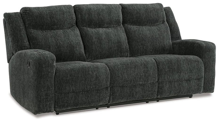 Martinglenn Reclining Sofa with Drop Down Table 4650489 Black/Gray Contemporary Motion Upholstery By Ashley - sofafair.com