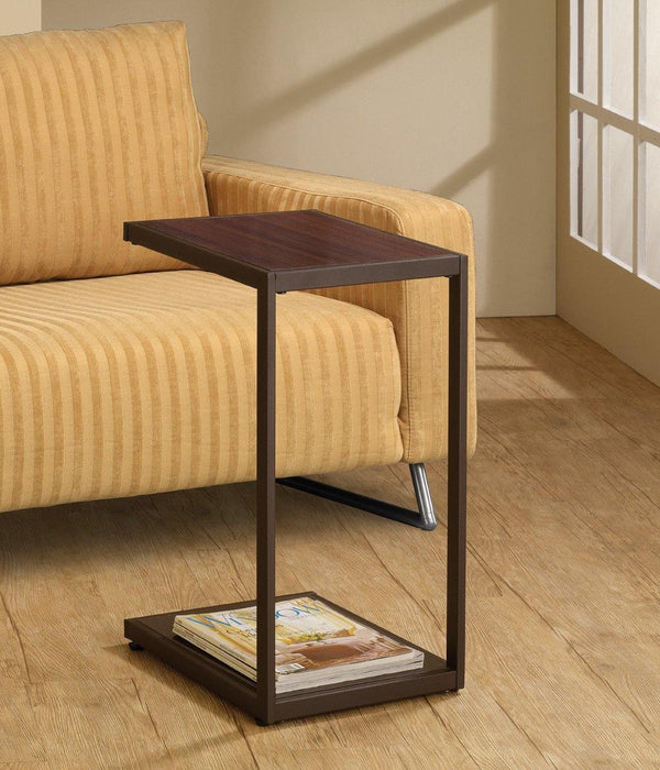 Contemporary brown snack table 901007 Cappuccino high gloss metal accent table By coaster - sofafair.com