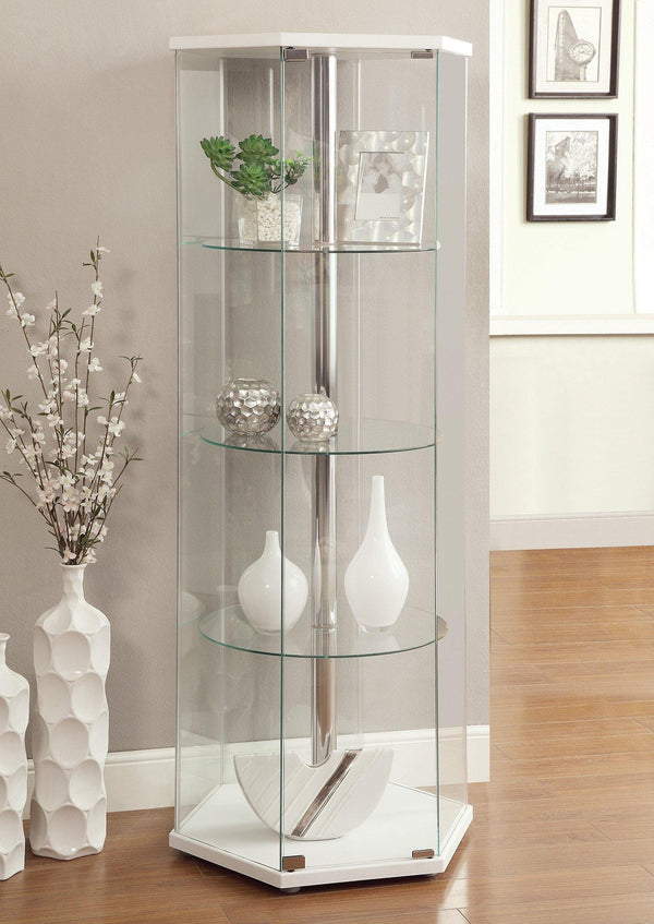 950001 White Traditional glass hexagon curio cabinet By coaster - sofafair.com