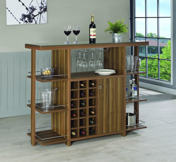 100439 Walnut Transitional Modern walnut bar unit with wine bottle storage By coaster - sofafair.com