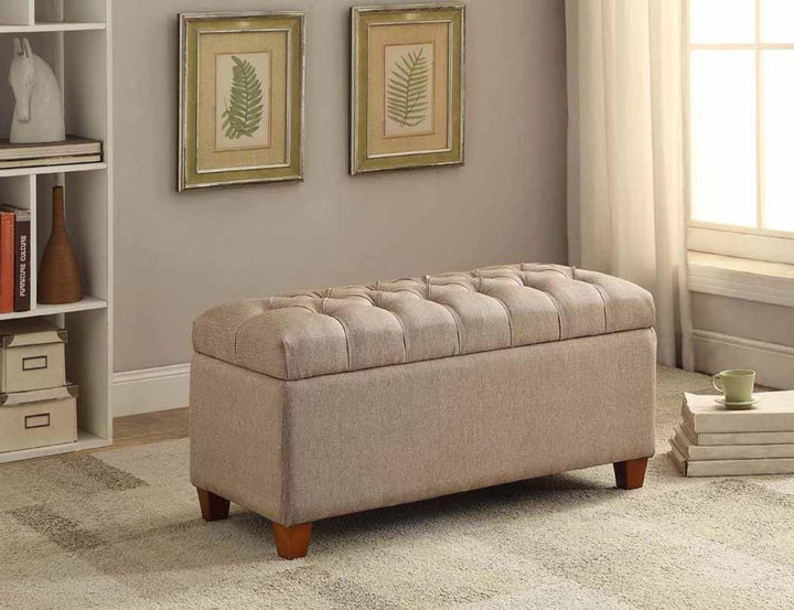 Tufted taupe storage bench 500064 Brown Bench1 By coaster - sofafair.com