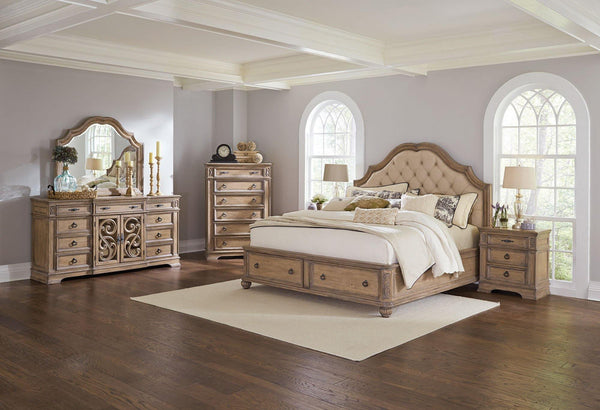 Ilana traditional antique linen and cream eastern king storage bed four-piece four pieces set 205070-S4 bedroom sets By coaster - sofafair.com