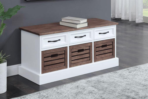 Weathered brown and white storage bench 911196 Cappuccino Bench1 By coaster - sofafair.com