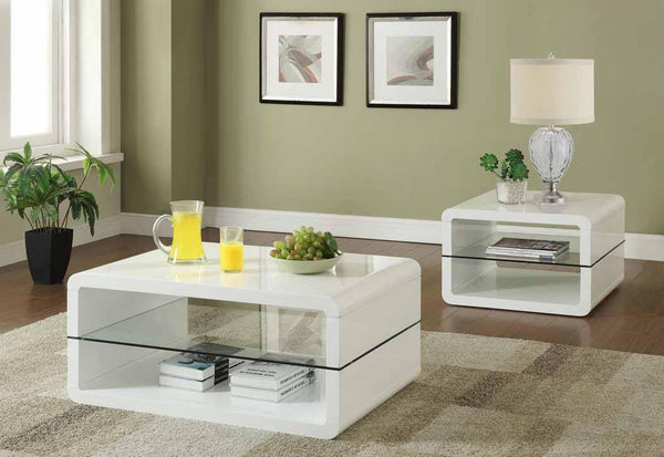 Living room: glass top occasional tables 703267 White End Table1 By coaster - sofafair.com