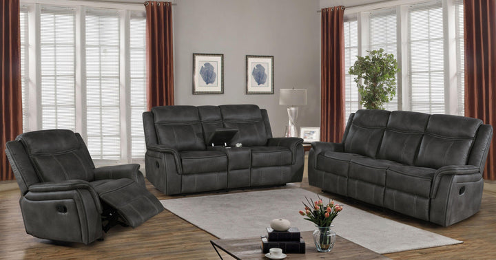 Motion loveseat w/ console 603505 Charcoal fabric motion loveseats By coaster - sofafair.com
