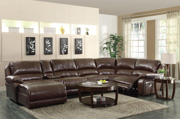 Mackenzie motion 600357 Chestnut Casual leatherette motion sectionals By coaster - sofafair.com