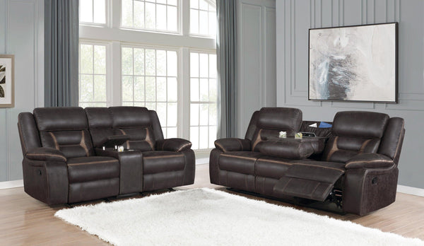 2 pc two pieces set 651354-S2 Brown leatherette motion living room sets By coaster - sofafair.com
