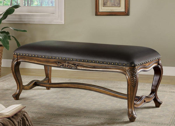 Black faux leather accent bench 501006 Warm brown Transitional Bench1 By coaster - sofafair.com