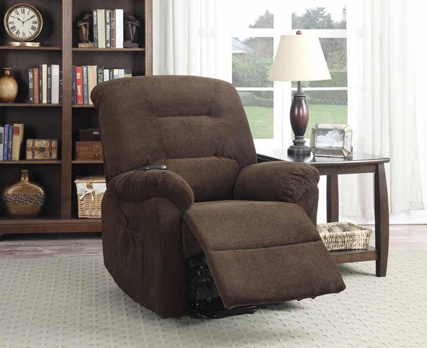 Living room : power lift recliner 600397 Chocolate Casual fabric power lift recliners By coaster - sofafair.com