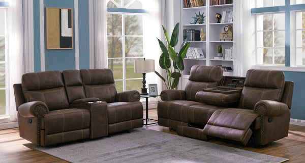 Brixton motion 602441-S2 Buckskin brown Traditional fabric motion living room sets By coaster - sofafair.com