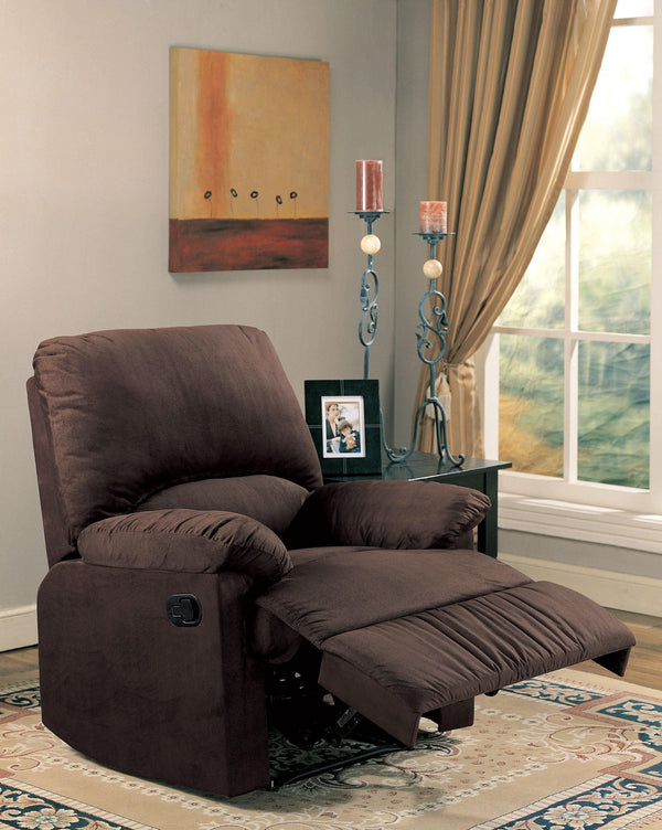 Living room : recliner 600266 Chocolate Casual fabric recliners By coaster - sofafair.com