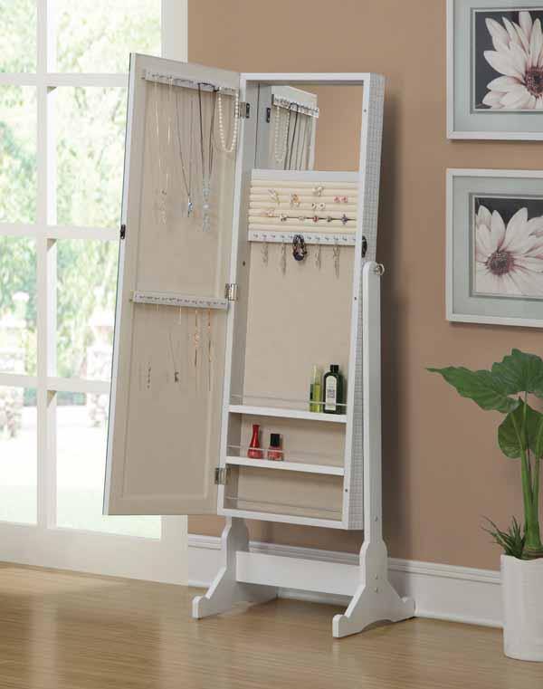 901827 White Casual Transitional white cheval mirror and jewelry armoire By coaster - sofafair.com
