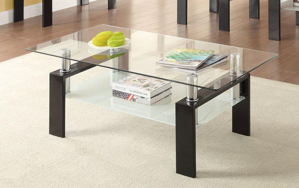 Living room: glass top occasional tables 702288 Black Contemporary coffee table By coaster - sofafair.com