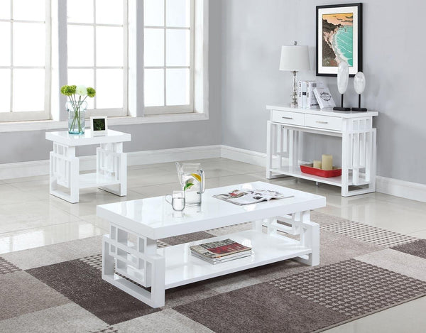 Transitional glossy white sofa table 705709 High glossy white Sofa Table1 By coaster - sofafair.com