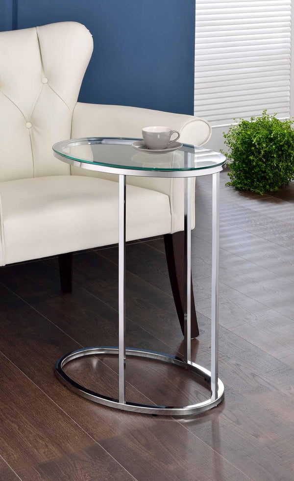 Contemporary glass and chrome snack table 902927 Chrome metal accent table By coaster - sofafair.com