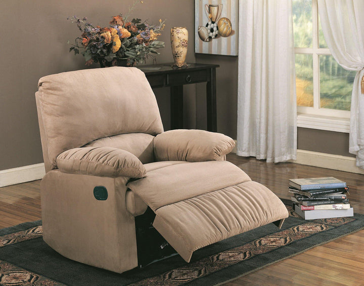 Living room : recliner 600264 Tan Casual fabric recliners By coaster - sofafair.com