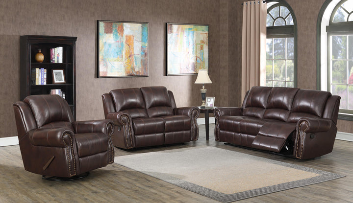Sir rawlinson motion 650162 Dark brown Traditional leather motion loveseats By coaster - sofafair.com