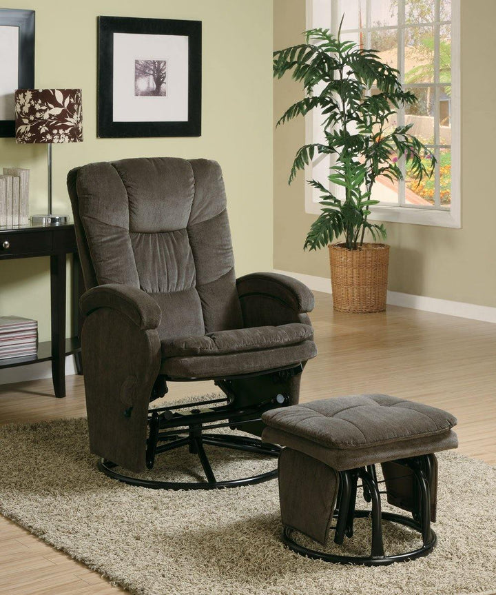 Living room : gliders 600159 Chocolate Casual fabric recliners By coaster - sofafair.com