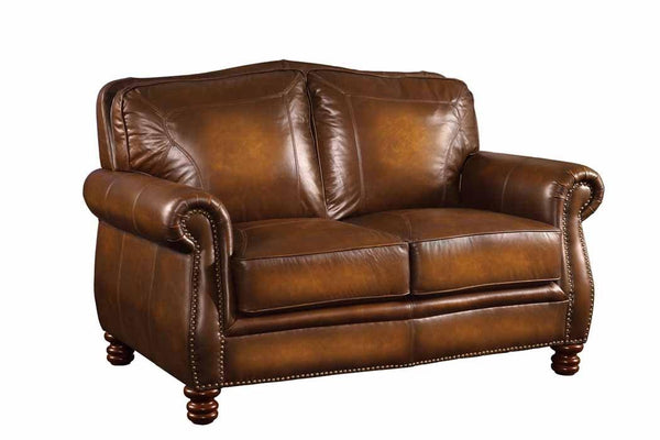 Montbrook 503982 Hand rubbed brown leather Loveseat1 By coaster - sofafair.com