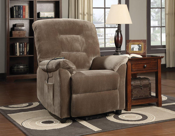 Living room : power lift recliner 601025 Brown sugar Casual fabric power lift recliners By coaster - sofafair.com