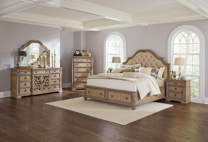 Ilana traditional antique linen and cream eastern king storage bed five-piece five pieces set 205070-S5 bedroom sets By coaster - sofafair.com