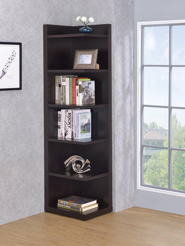 Home office : bookcases 800270 Cappuccino Transitional corner bookcase By coaster - sofafair.com