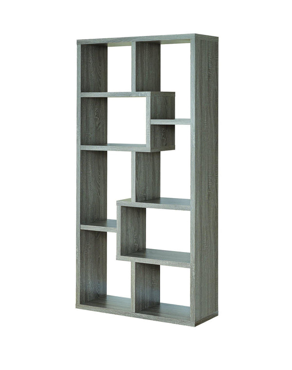 Home office : bookcases 800510 Weathered grey Rustic Bookcase1 By coaster - sofafair.com
