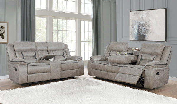 2 pc two pieces set 651351-S2 Taupe leatherette motion living room sets By coaster - sofafair.com