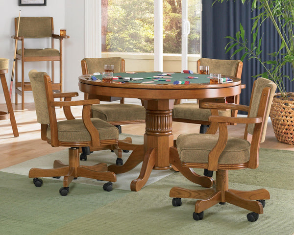 Mitchell three-in-one amber game table and four arm chairs five pieces set 100951-S5 dining sets By coaster - sofafair.com