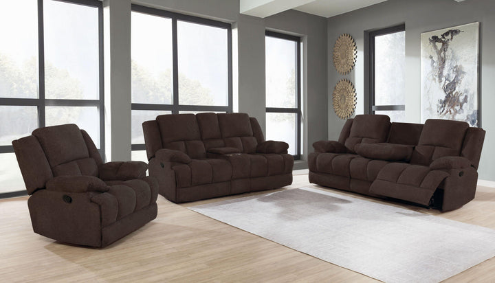 3 pc three pieces set 602571-S3 Brown fabric motion living room sets By coaster - sofafair.com