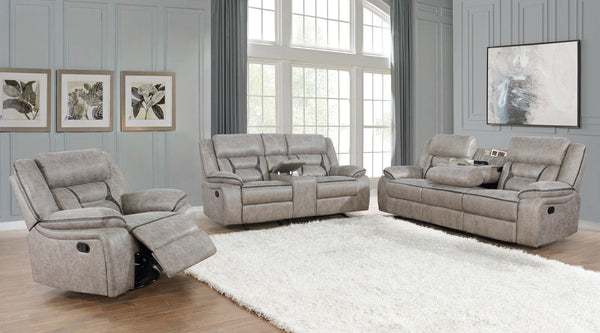 3 pc three pieces set 651351-S3 Taupe leatherette motion living room sets By coaster - sofafair.com