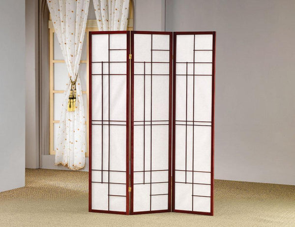 900110 White Transitional Transitional brown red three-panel screen By coaster - sofafair.com
