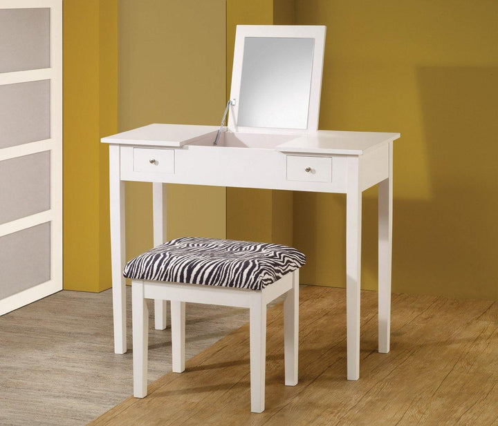 Casual white vanity and upholstered stool 300285 Zebra Casual Vanity1 By coaster - sofafair.com