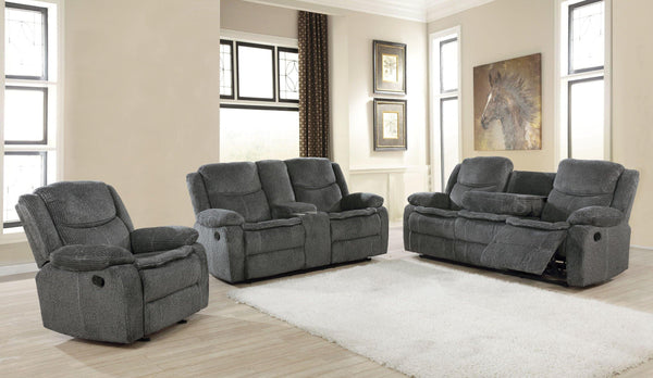 3 pc three pieces set 610254-S3 Charcoal fabric motion living room sets By coaster - sofafair.com