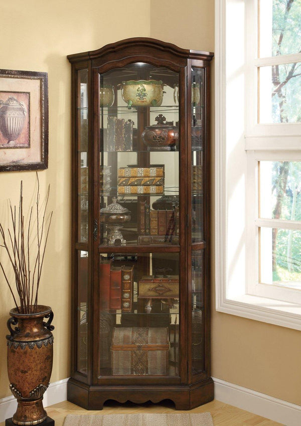 950175 Traditional Traditional rich brown corner curio cabinet By coaster - sofafair.com